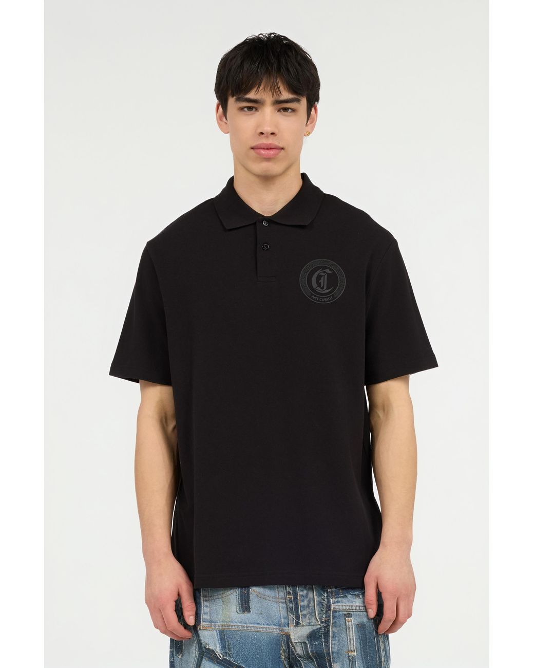 Roberto Cavalli Black Polo With Jc Monogram Embroidery for men