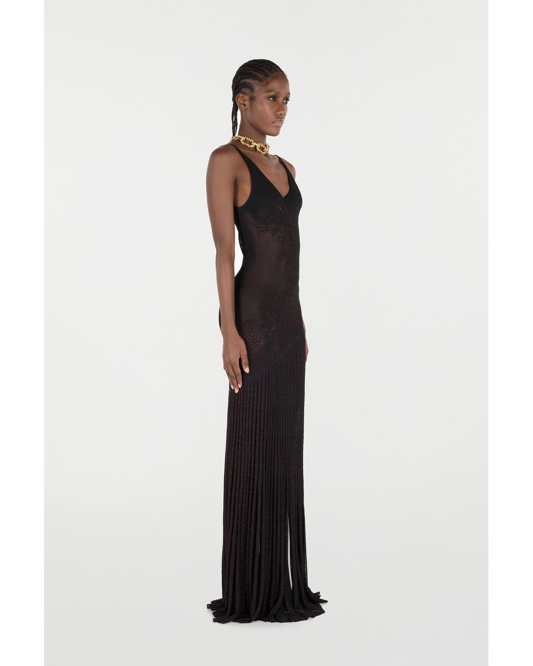 Roberto Cavalli Black Long Dress With Dragon