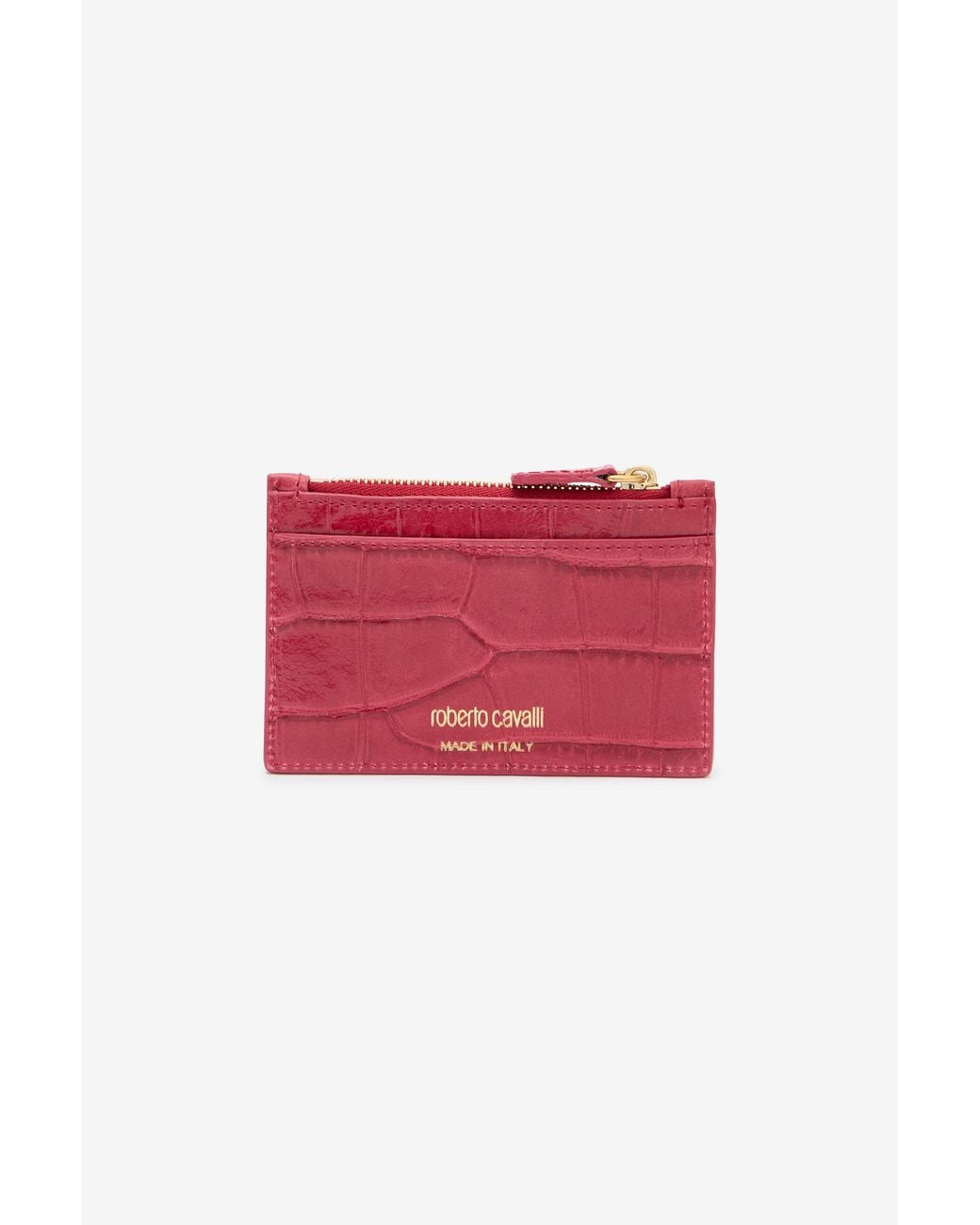 Roberto Cavalli Red Crocodile-Effect Coin Purse