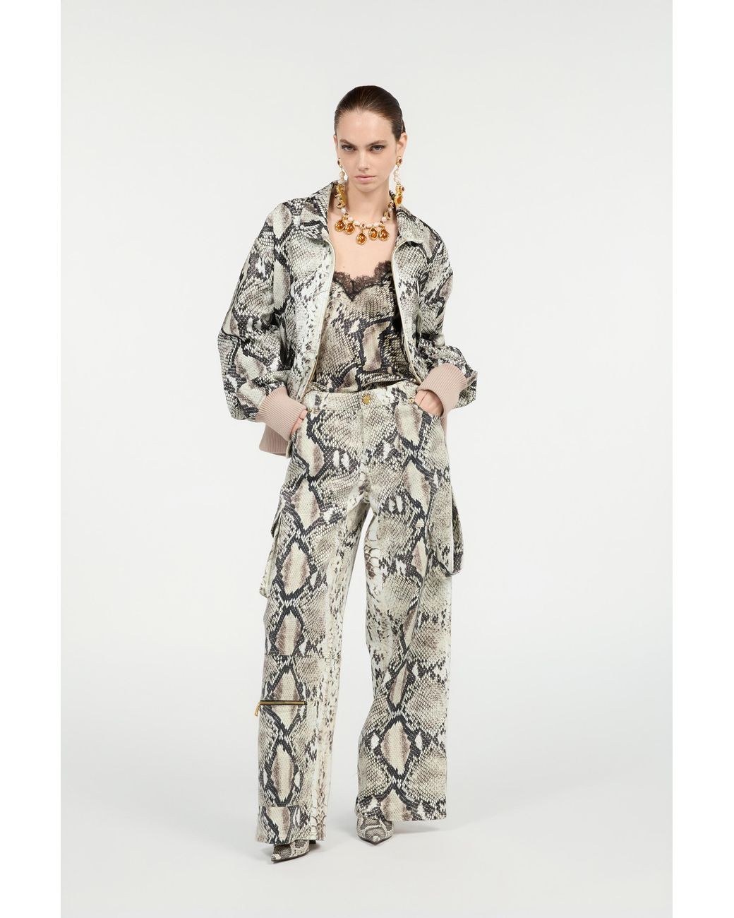Roberto Cavalli Brown Jacket With Python Print