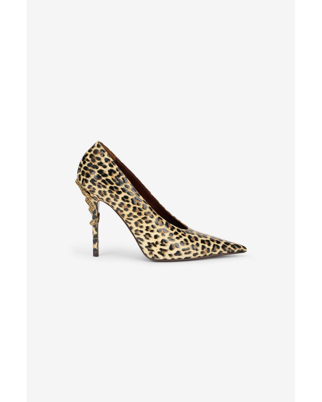 Roberto Cavalli Brown Animal-Print Leather Pumps With Snake Detail