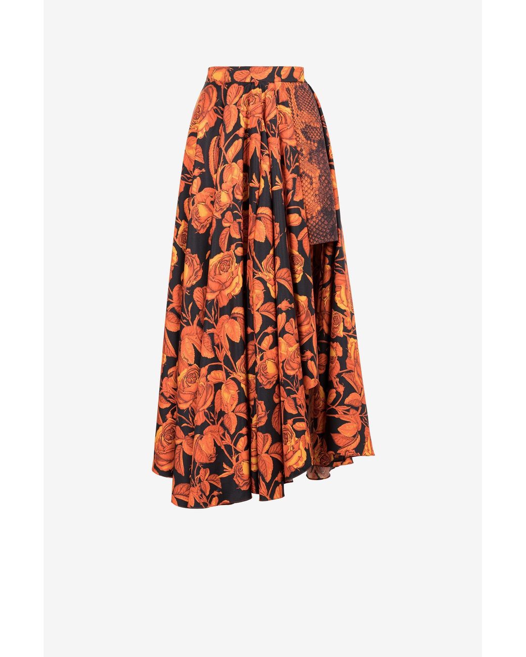 Falda Asimétrica Con Estampados Rose Y Python Roberto Cavalli de color Orange