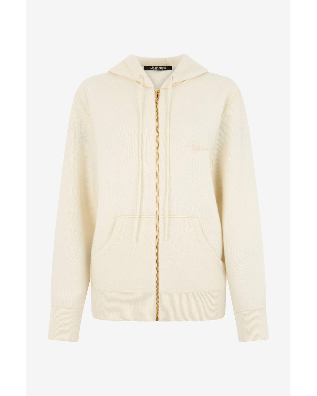 Roberto Cavalli Natural Knitted Zip-Up Sweatshirt