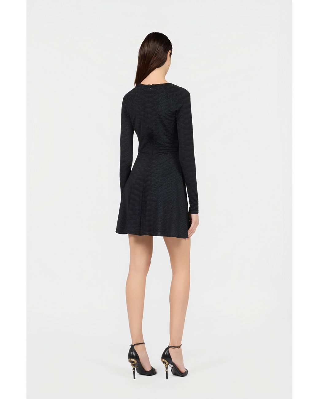 Roberto Cavalli Black Dress With Serpentine Print And Jewel Detail