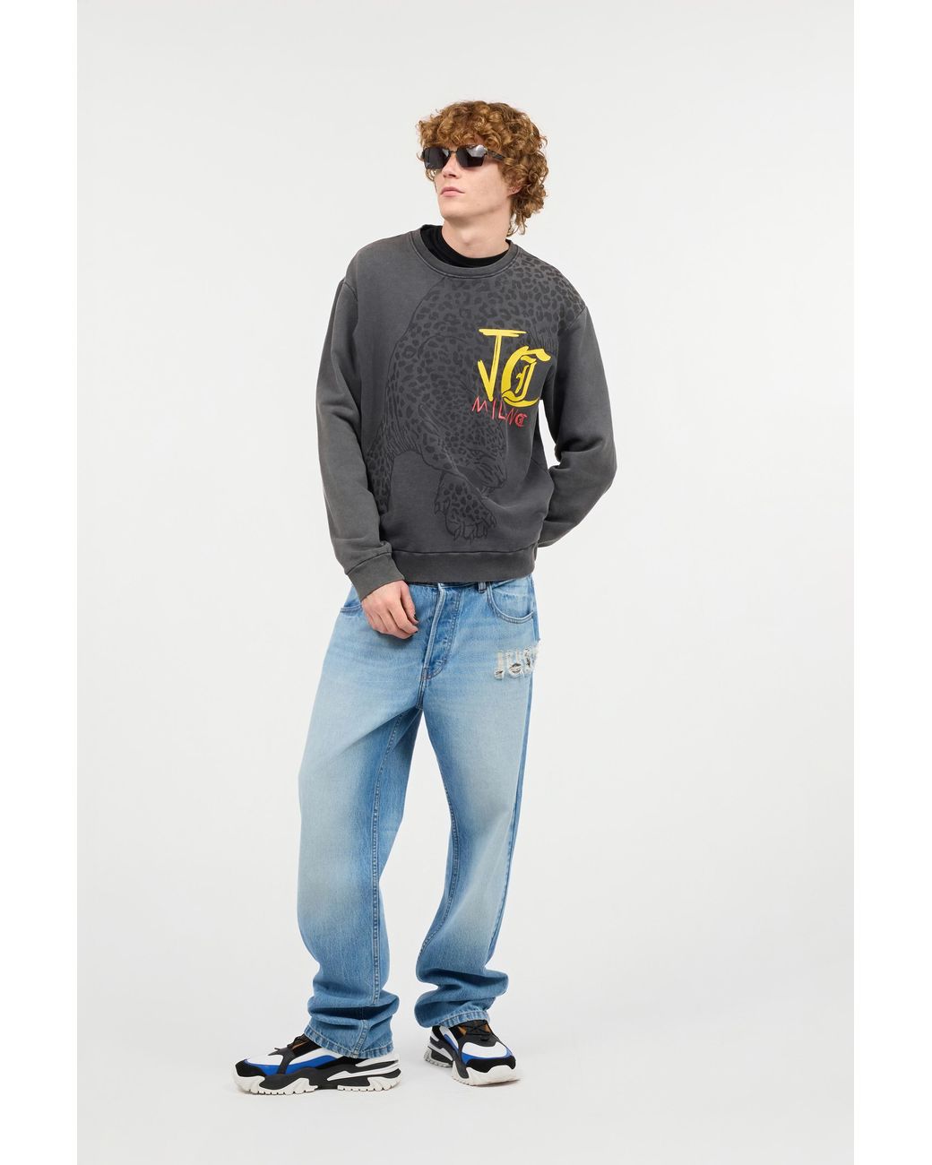 Roberto Cavalli Gray Sweatshirt With Jaguar And Lettering for men