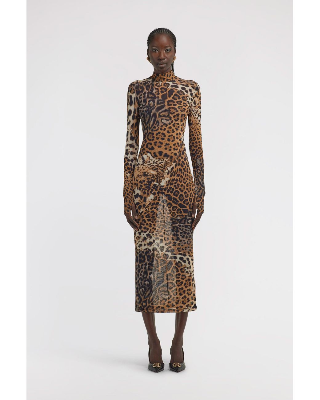 Roberto Cavalli White Long Tulle Dress With Jaguar Print