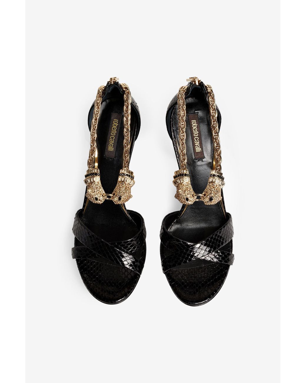 Roberto Cavalli Black Sandals With Jewel Panther Head