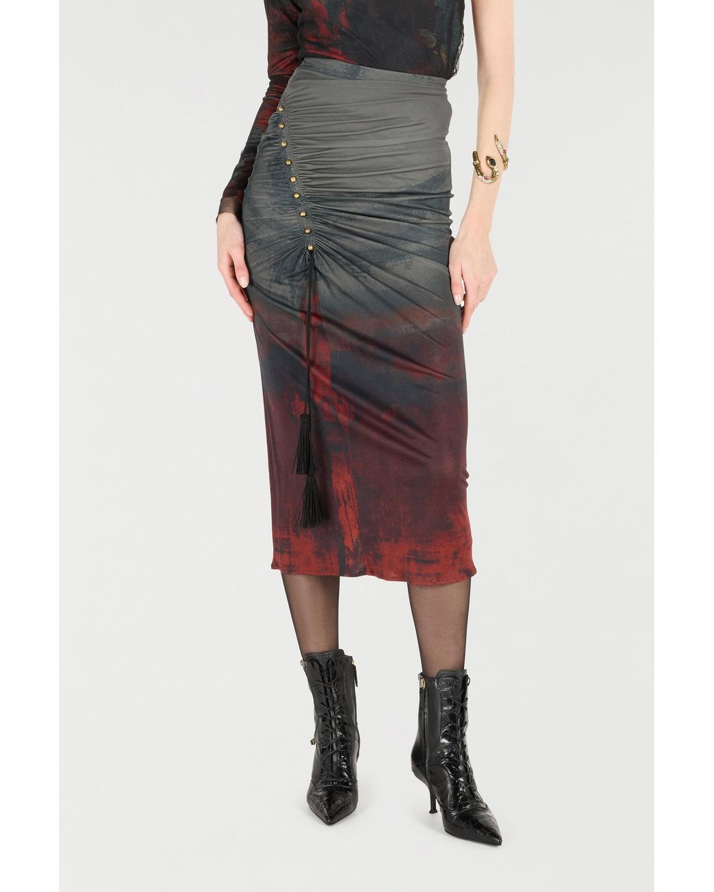 Roberto Cavalli Multicolor Mottled-Effect Midi Skirt
