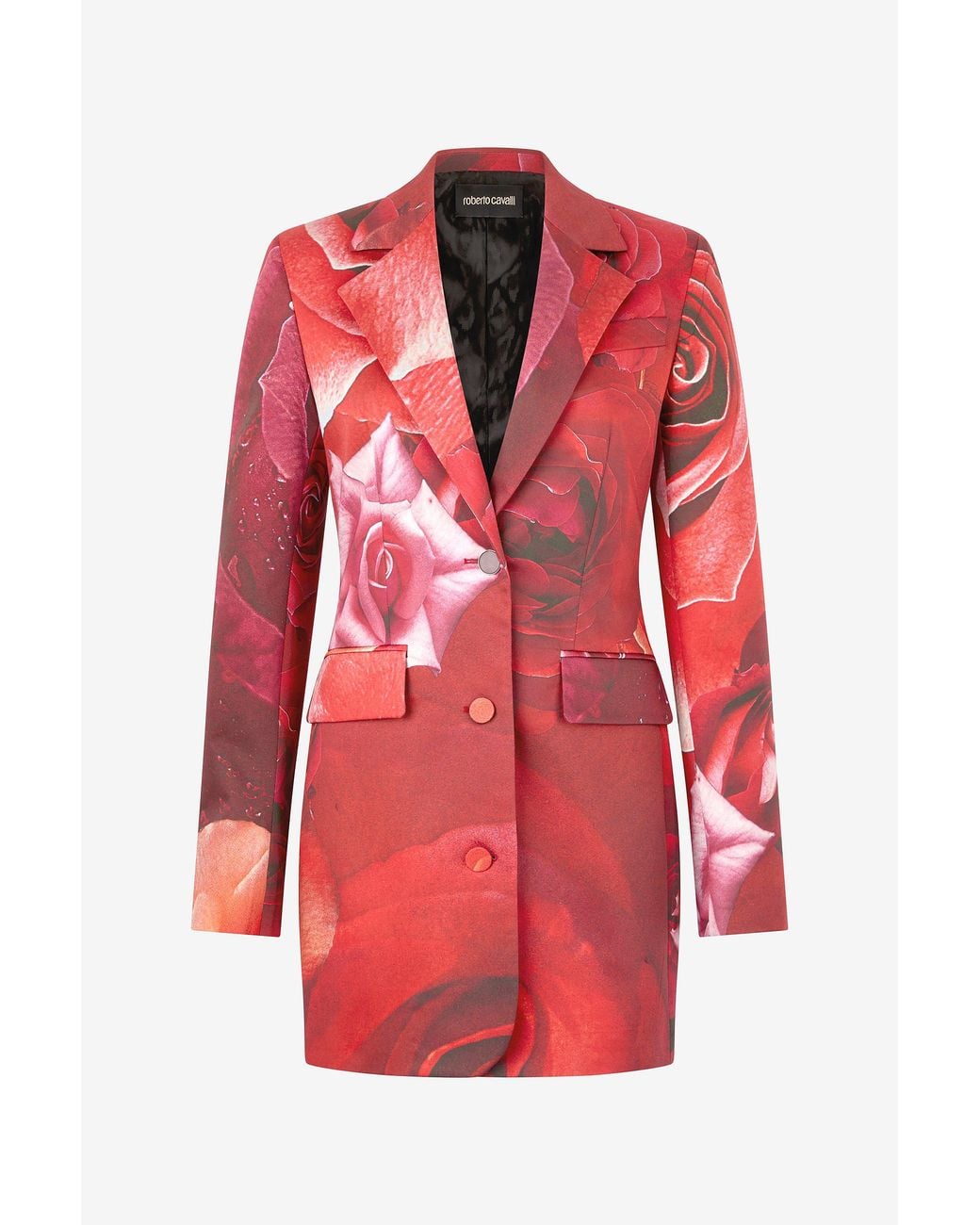 Roberto Cavalli Red Long Blazer With Rose Print