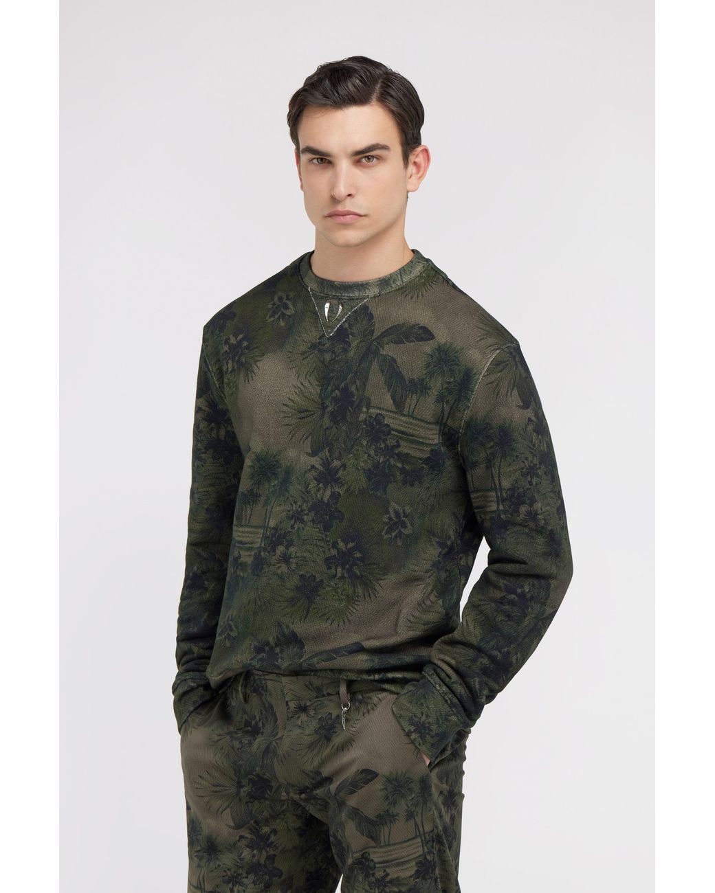 Roberto Cavalli Green Hawaii Printed Sweatshirt for men