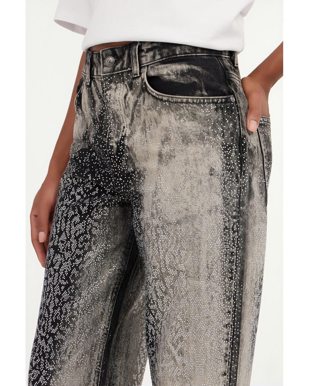 Roberto Cavalli Gray Jeans With Faded Effect And Rhinestones