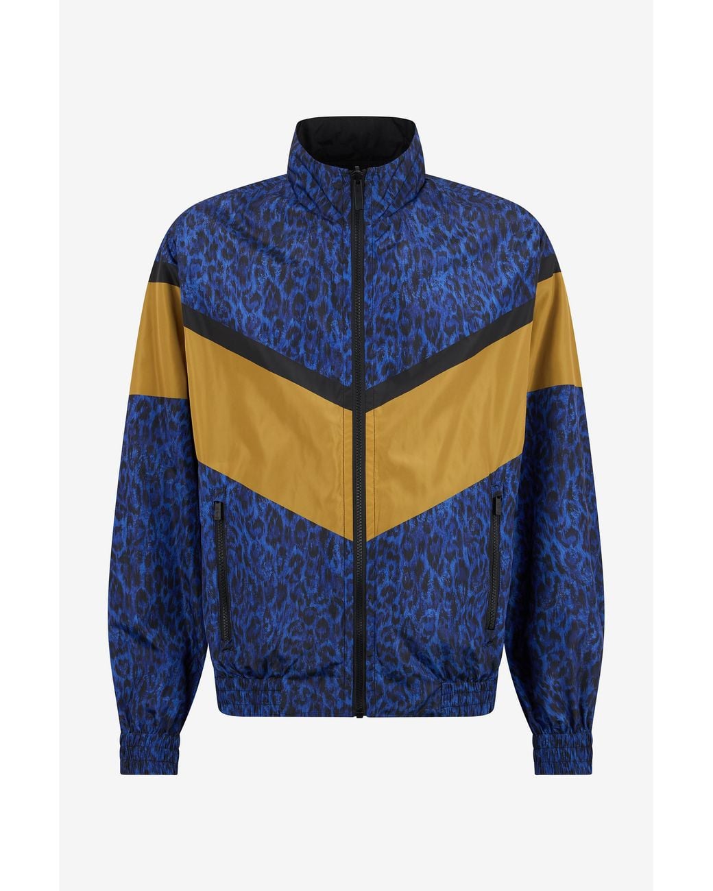 Roberto Cavalli Blue Leopard Print Reversible Zip Jacket for men