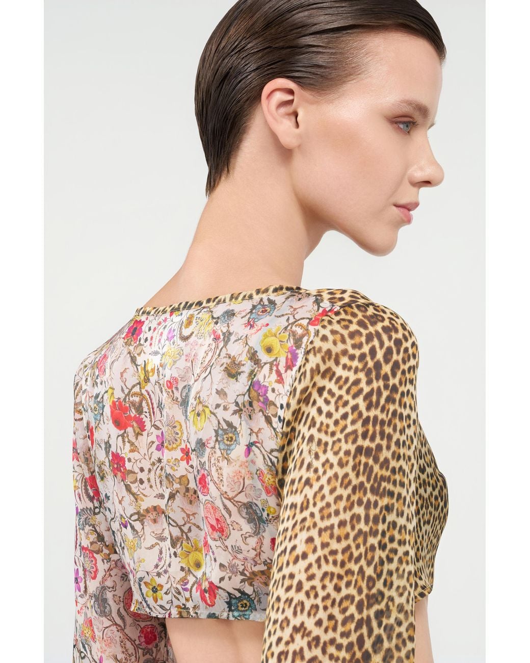 Roberto Cavalli White Baby Jaguar Print Silk Top