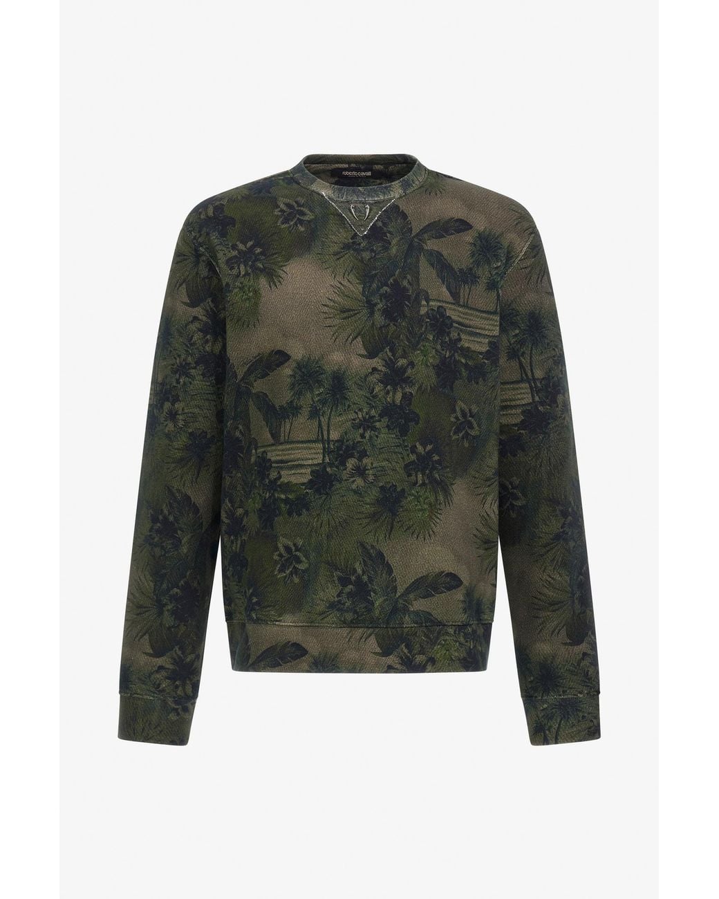 Roberto Cavalli Green Hawaii Printed Sweatshirt for men