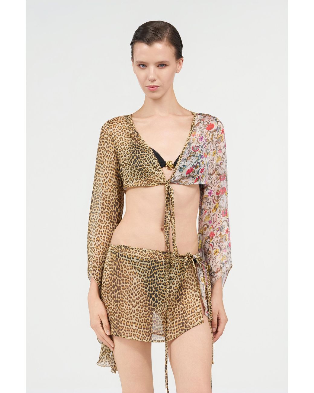 Roberto Cavalli White Baby Jaguar Print Silk Top