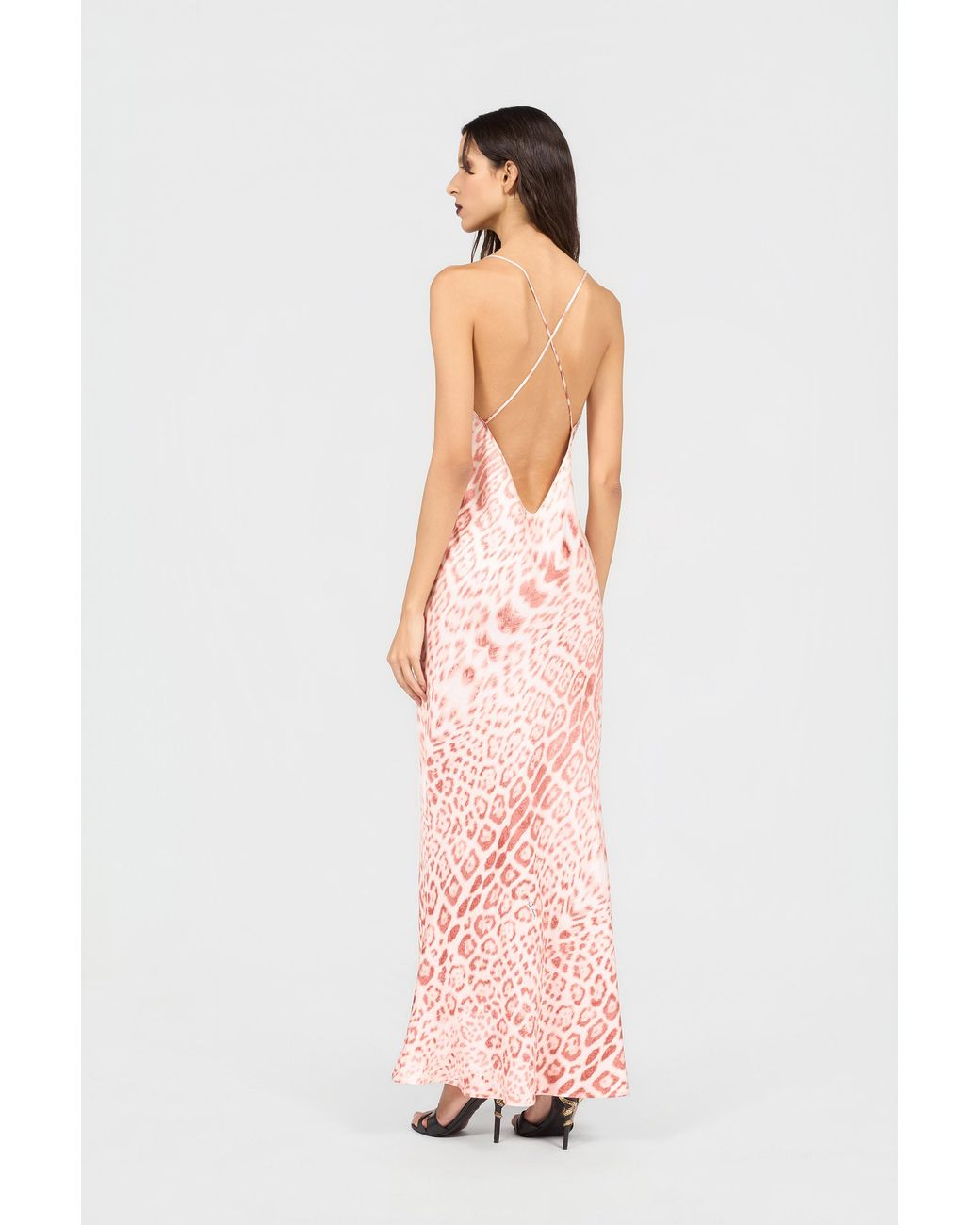 Roberto Cavalli Pink Jaguar Print Slip Dress