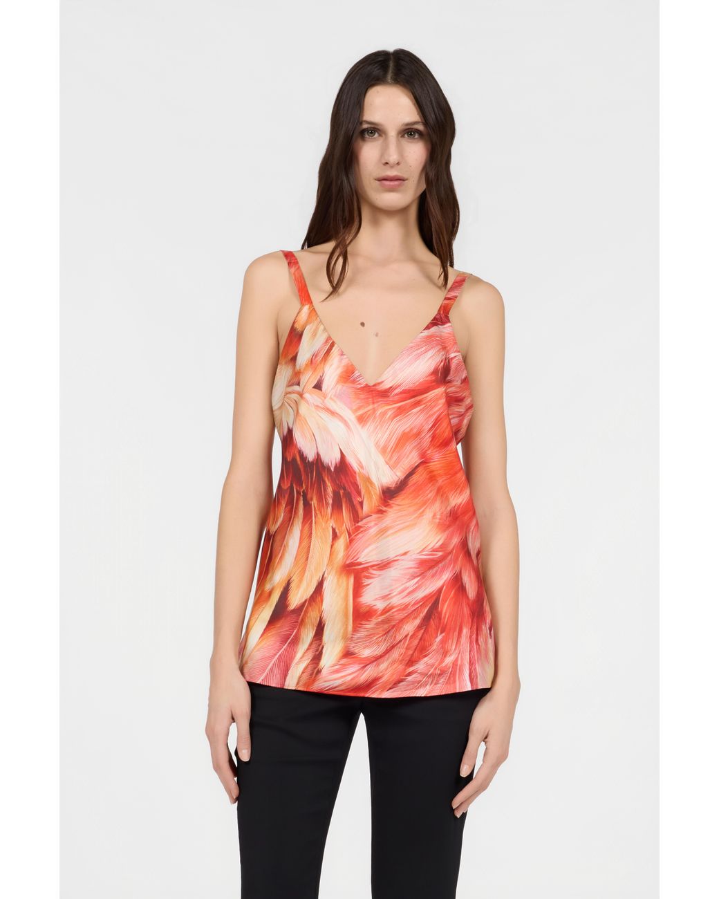 Roberto Cavalli Red Plumange Print Camisole