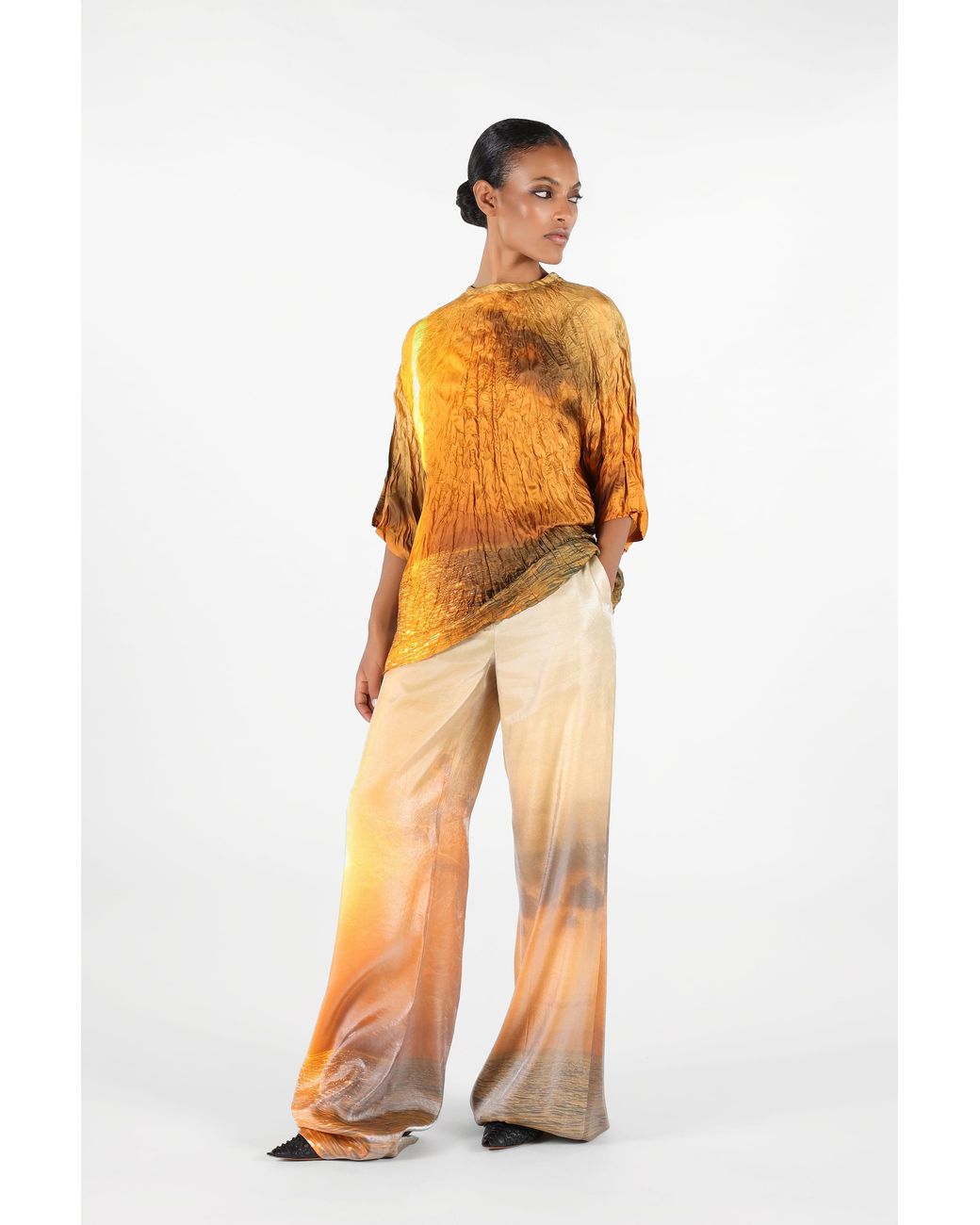 Roberto Cavalli White Sunset Print Palazzo Trousers