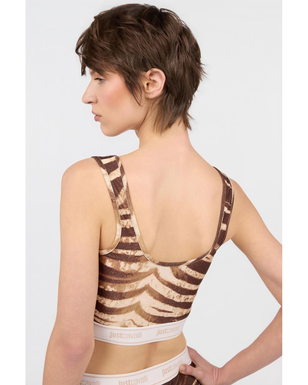 Roberto Cavalli Brown Natural Barb Print Top