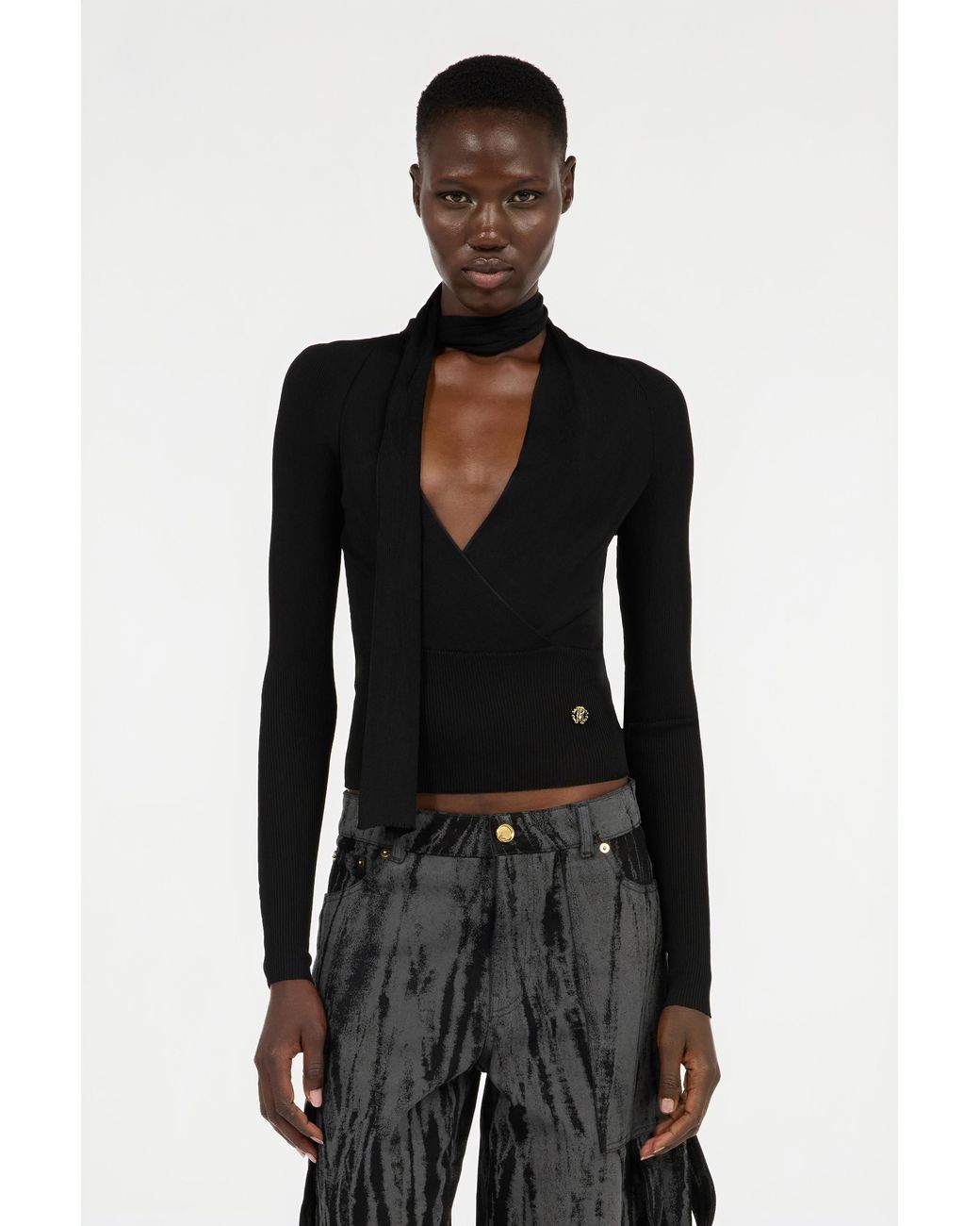 Roberto Cavalli Black Wrap-Over Sweater