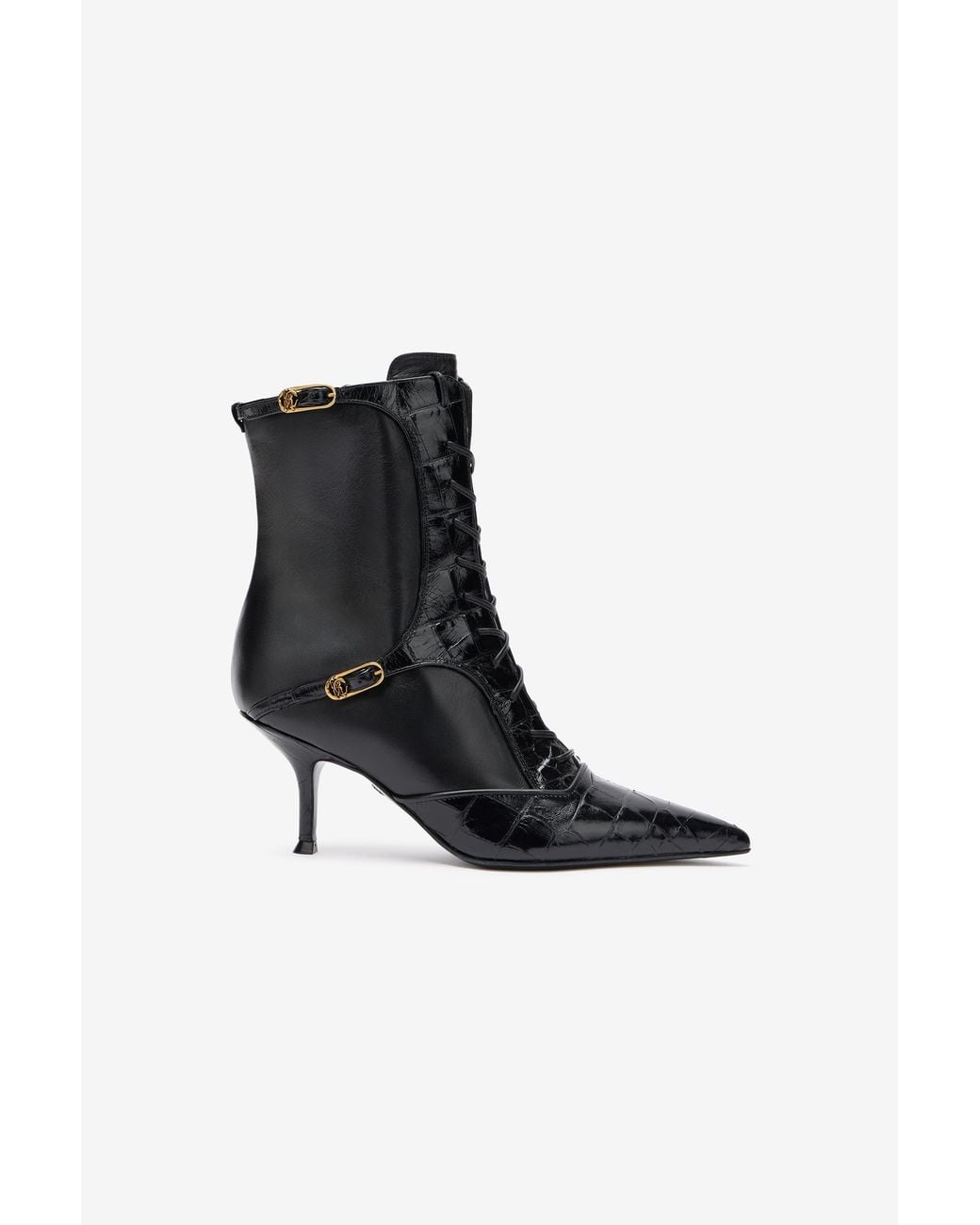 Roberto Cavalli Black Crocodile-Effect Lace-Up Ankle Boots