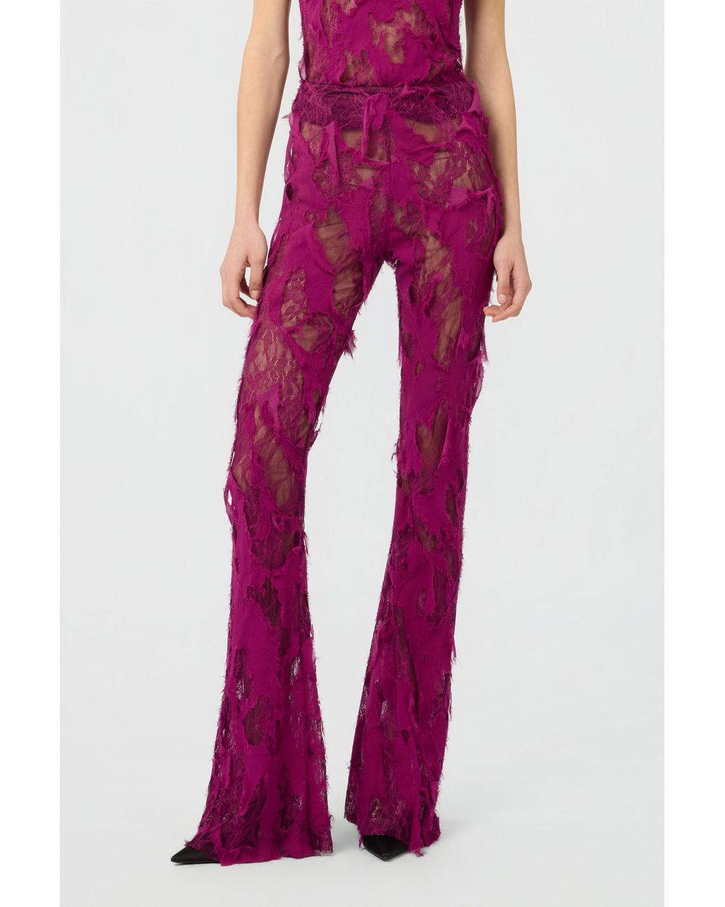 Roberto Cavalli Pink Pants With Destroyed-Effect Lace