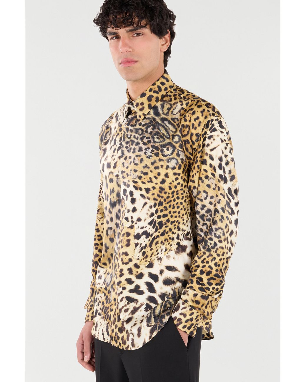 Roberto Cavalli White Silk Shirt With Animal Prints for men