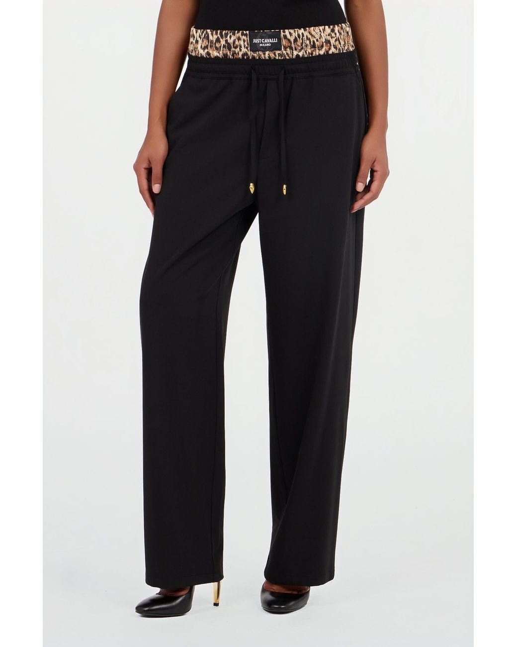 Roberto Cavalli Black Leopard Skin Waist Joggers