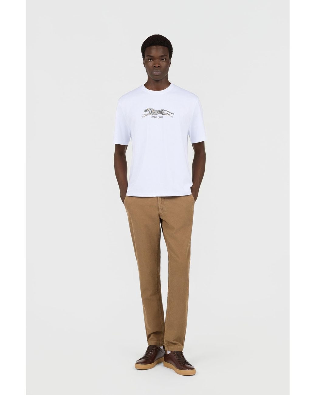 Roberto Cavalli Natural Corduroy Trousers Camel Straight-Leg for men