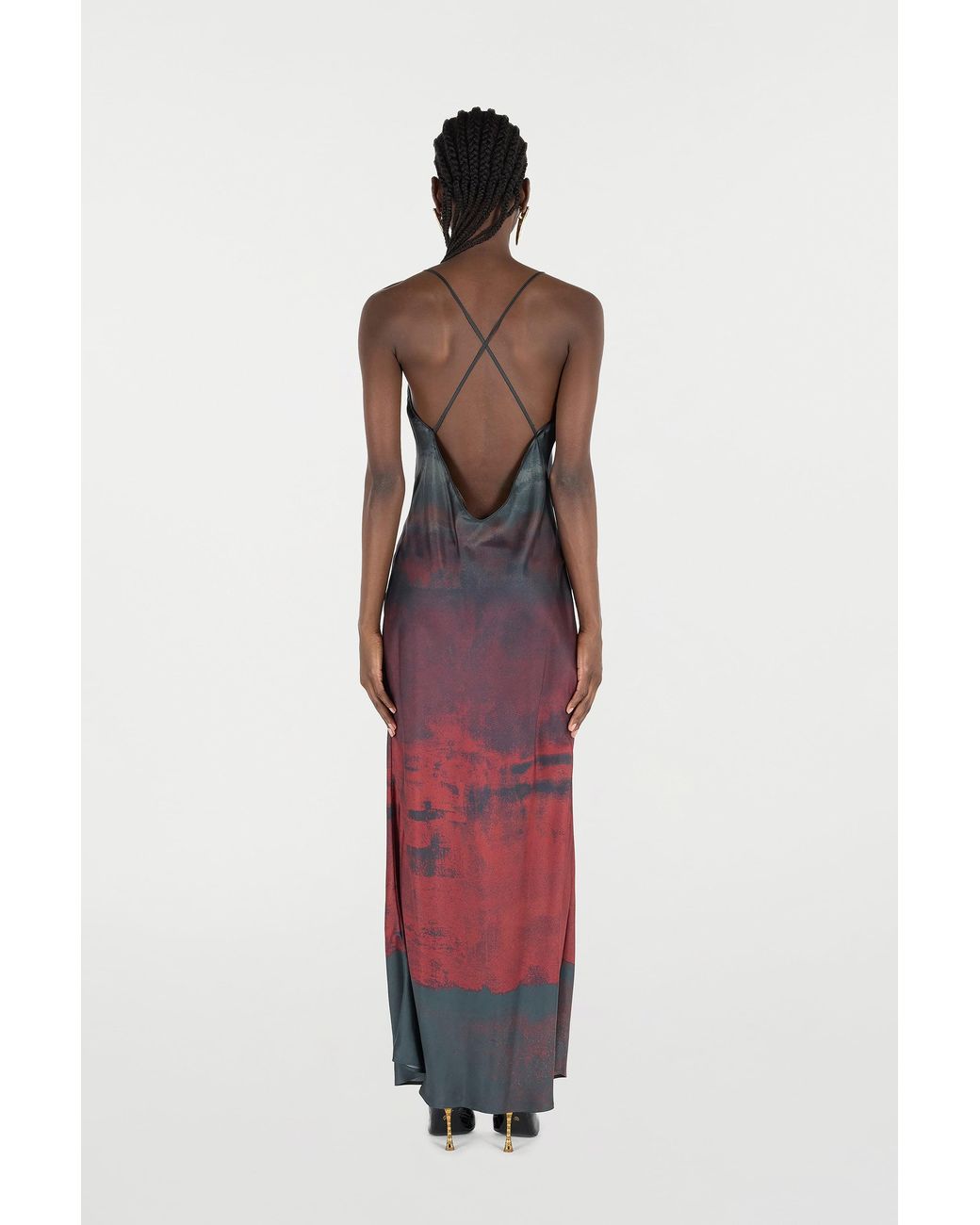 Roberto Cavalli Red Long Slip Dress With A Mottled Effect