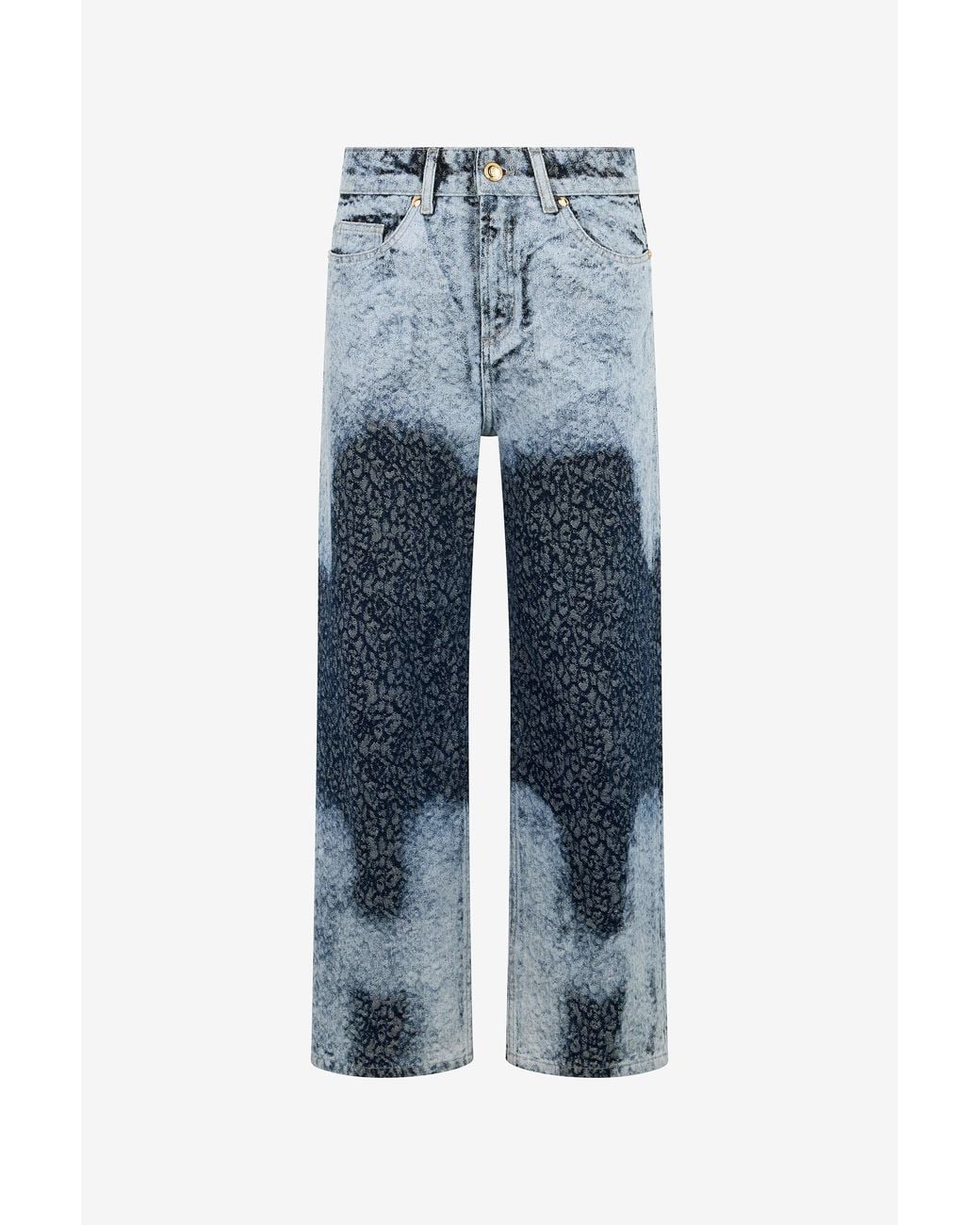 Roberto Cavalli Blue Straight Wide Leg Trousers Washed Denim