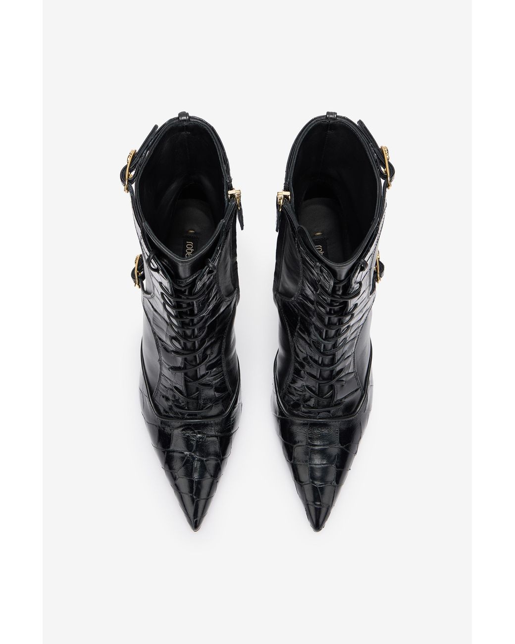 Roberto Cavalli Black Crocodile-Effect Lace-Up Ankle Boots