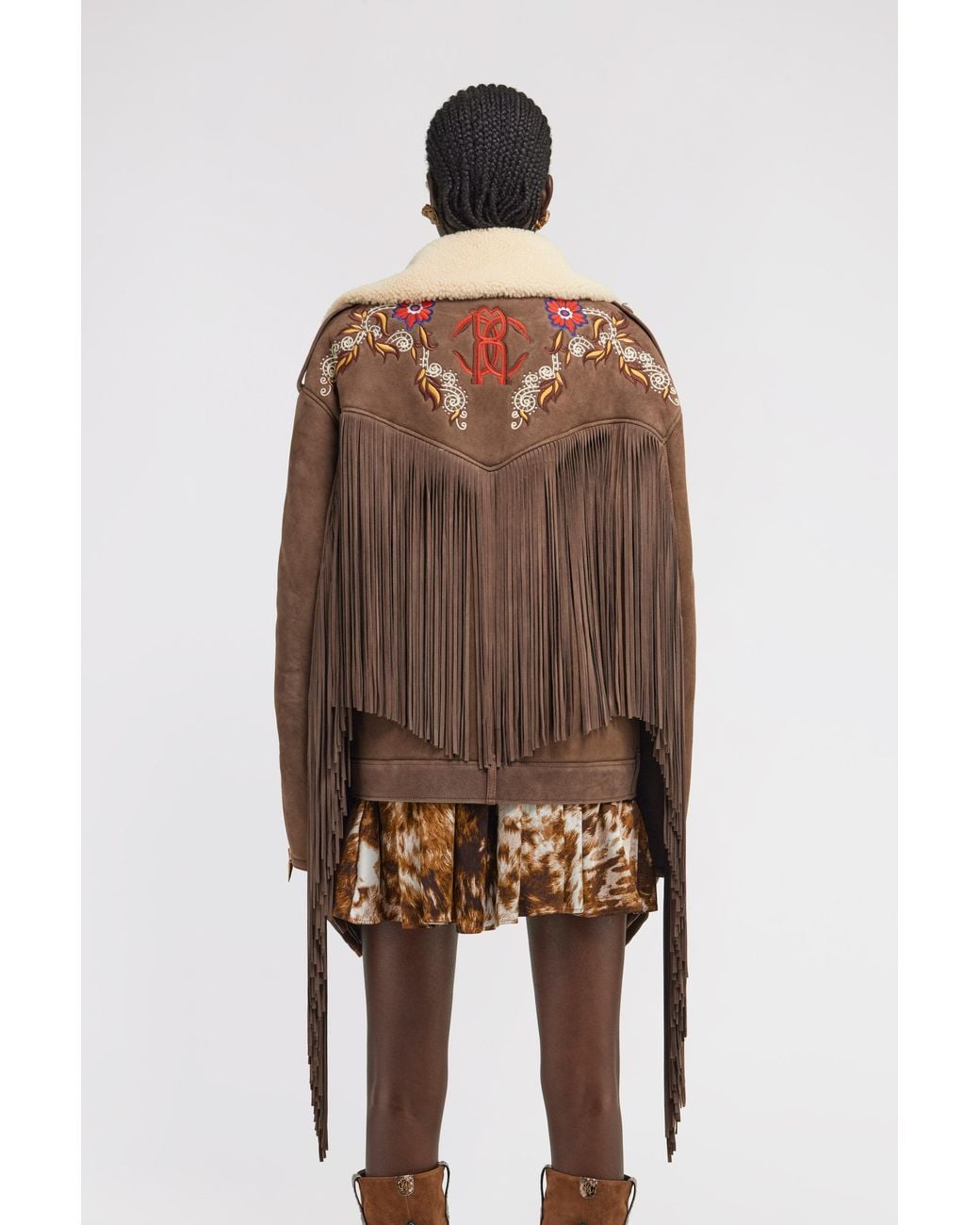 Roberto Cavalli Brown Fringe Biker Jacket