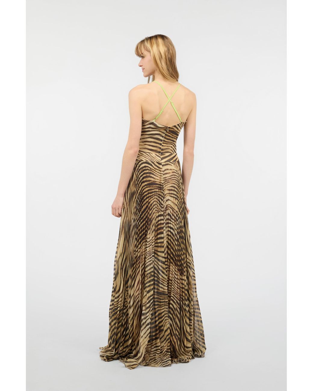Roberto Cavalli Natural Extra-Long Dress With Tiger Skin Print