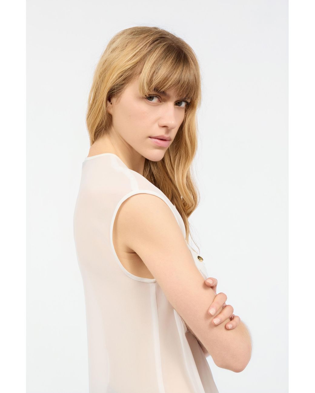 Roberto Cavalli White See-Through Sleeveless Top