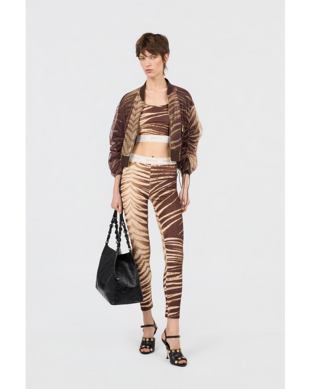 Roberto Cavalli Brown Natural Barb Print Top