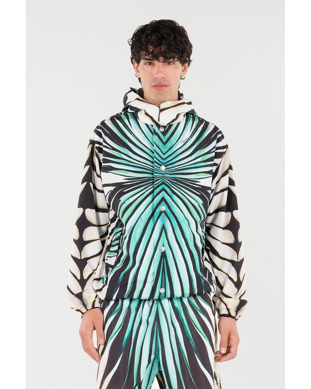 Roberto Cavalli Green Ray Of Sea Print Bomber for men