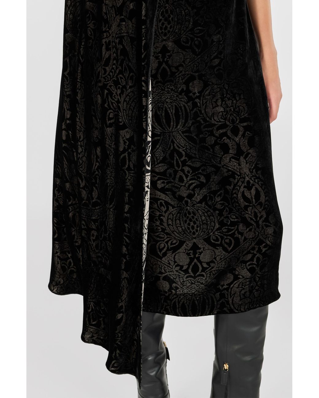 Roberto Cavalli Black Long Dress With Brocade Print