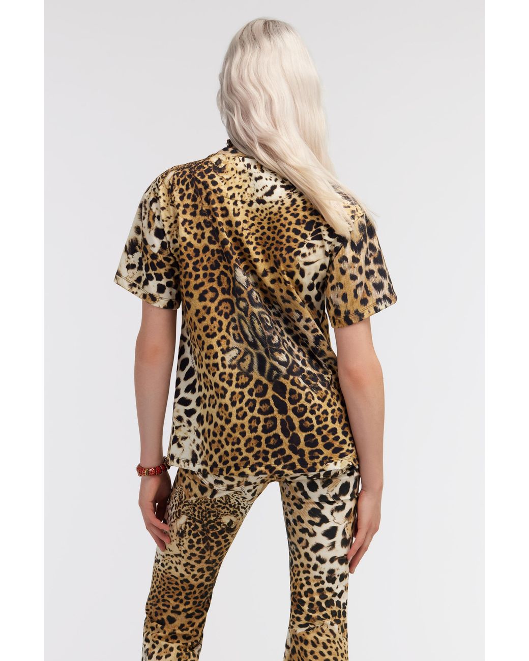 Roberto Cavalli Metallic T-Shirt With Jaguar Skin Print