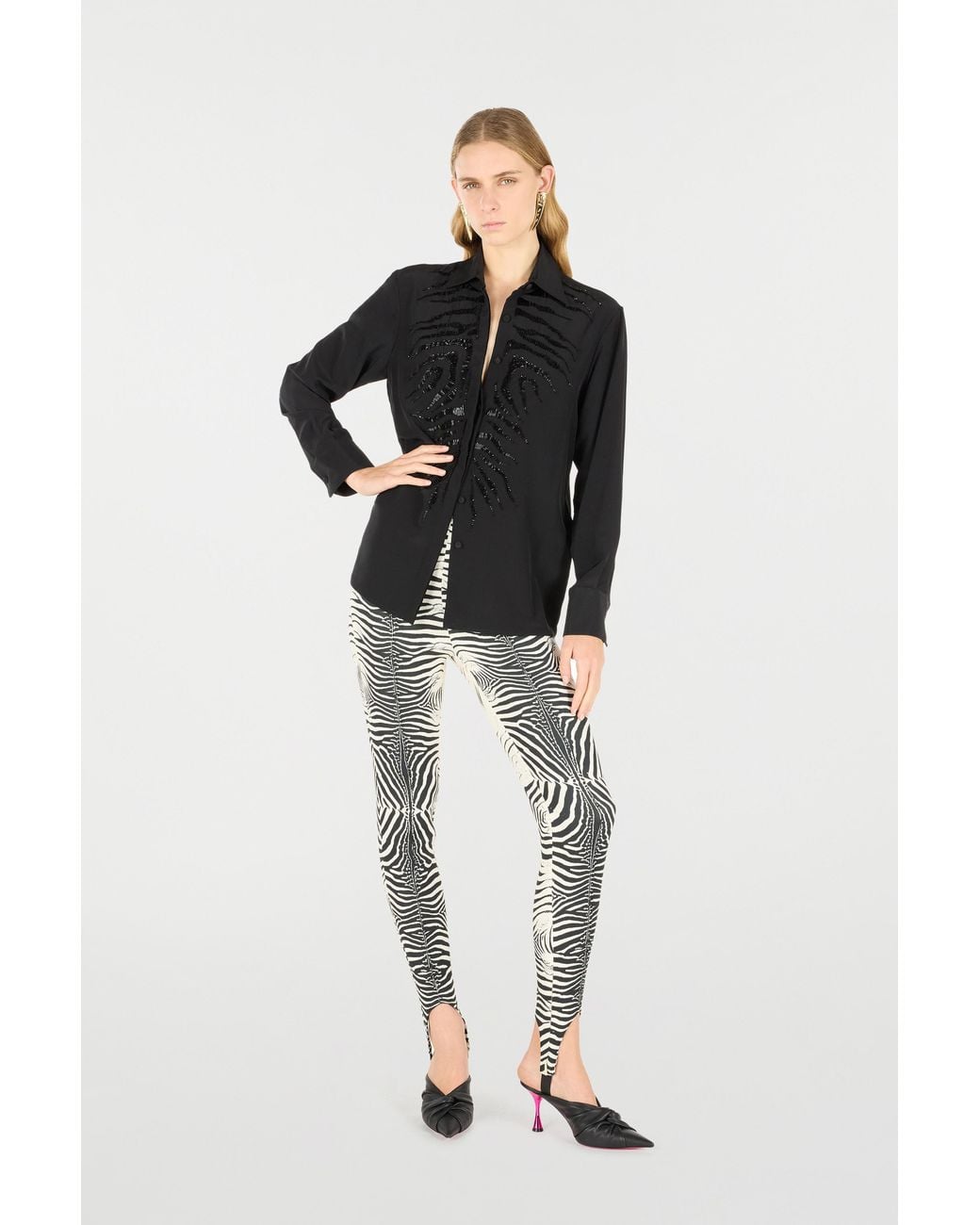 Roberto Cavalli Black Sequined Tiger Skin Shirt