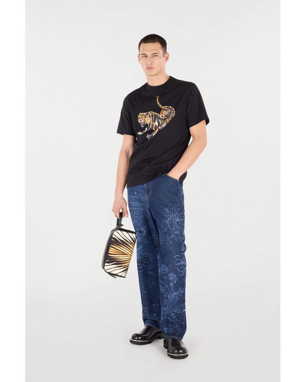 Roberto Cavalli Black Cotton T-Shirt With Tiger for men