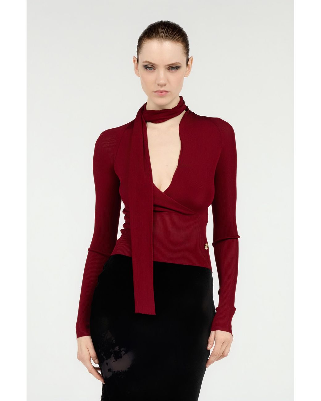 Roberto Cavalli Red Dark Wrap-Over Sweater