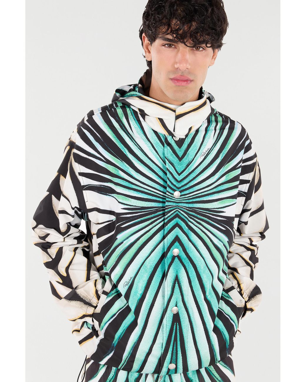 Roberto Cavalli Green Ray Of Sea Print Bomber for men