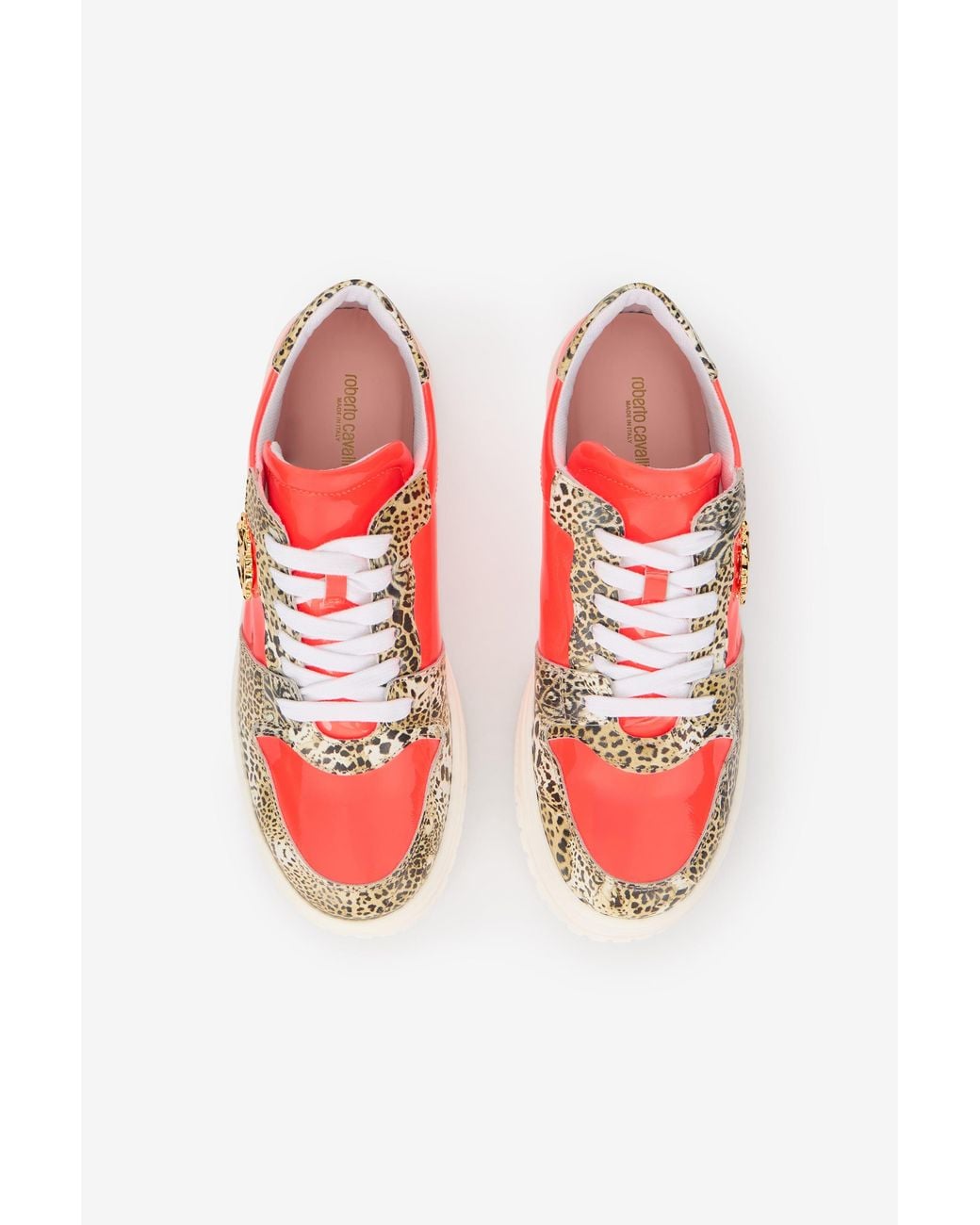 Roberto Cavalli Pink Leather Sneakers With Leopard Print