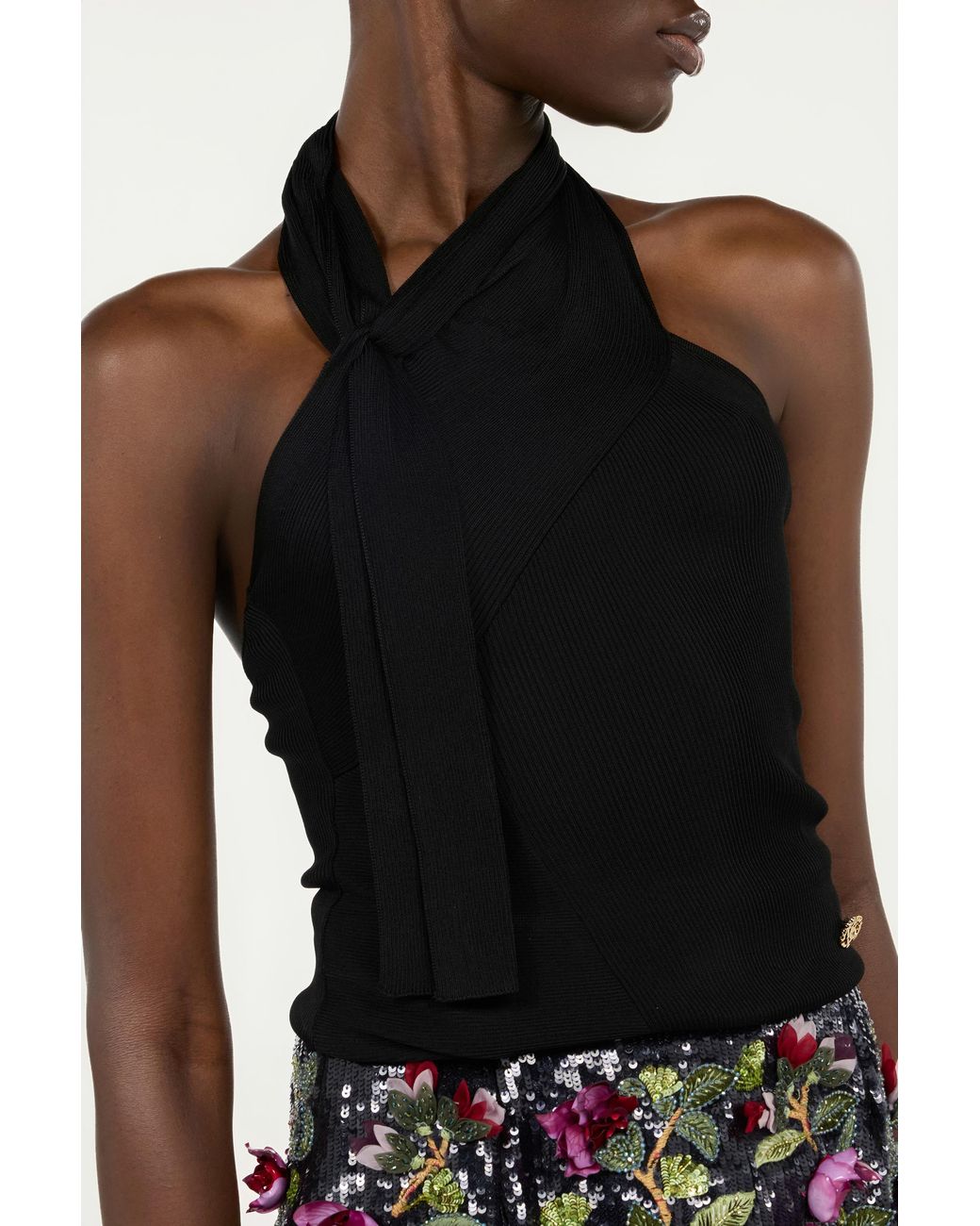 Roberto Cavalli Black Open-Shoulder Knitted Top