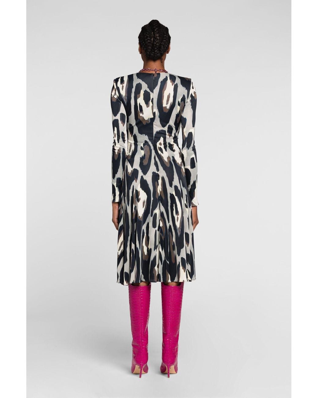 Roberto Cavalli White Animal-Print Wrap Midi Dress