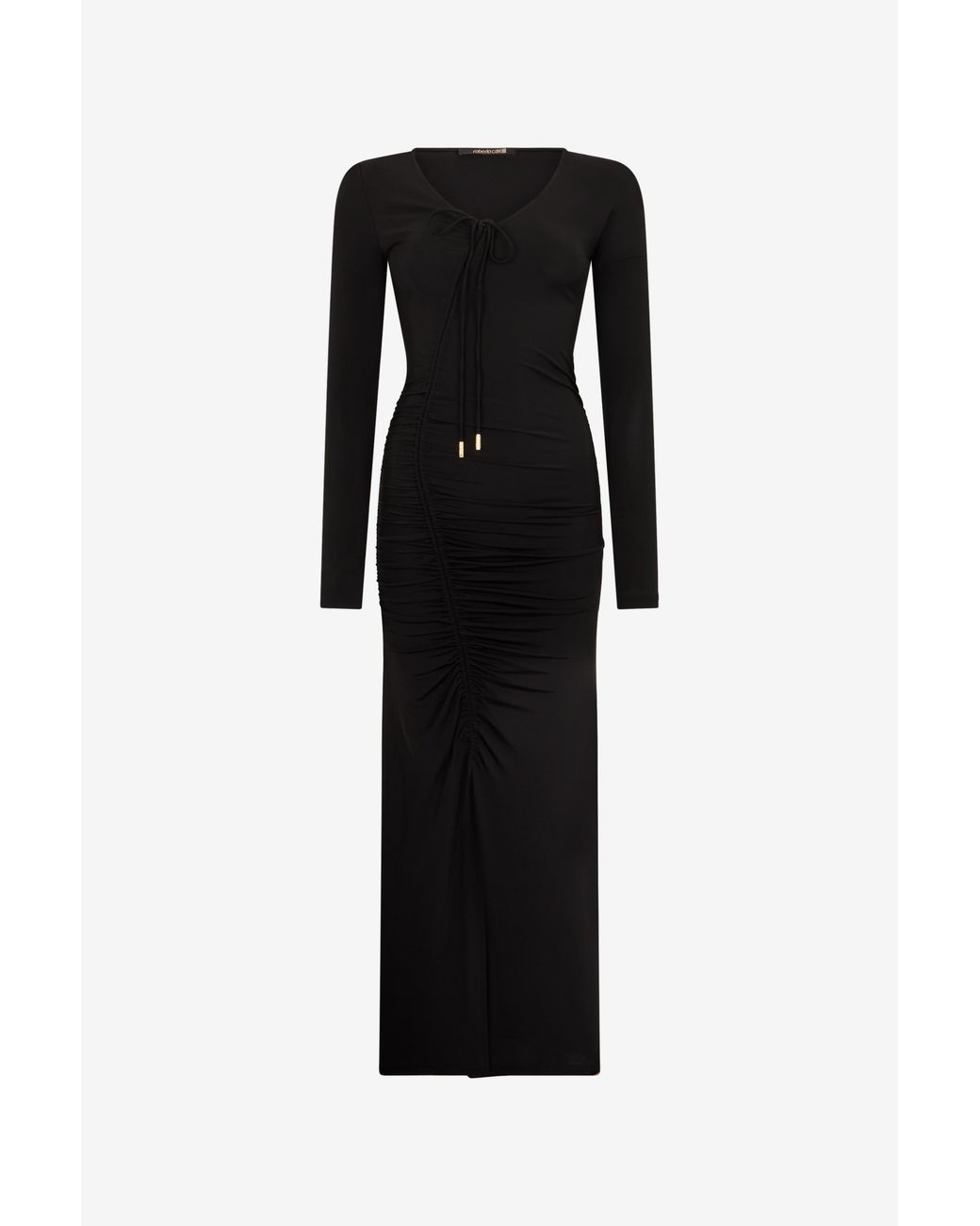 Roberto Cavalli Black Ruched Midi Dress