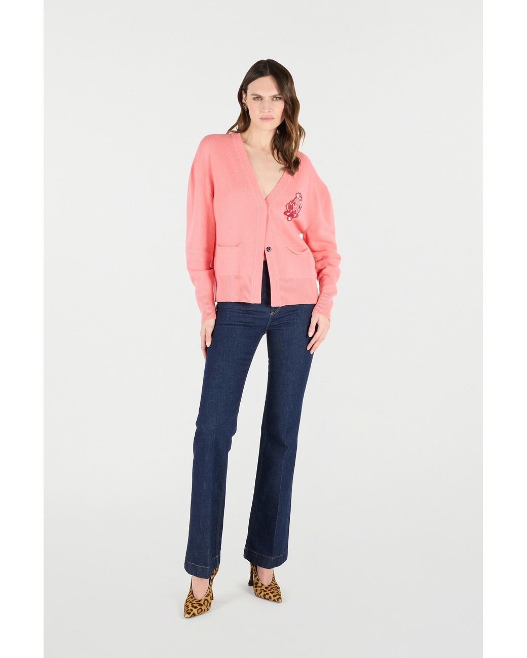 Roberto Cavalli Pink Cardigan With Mirror Snake Monogram