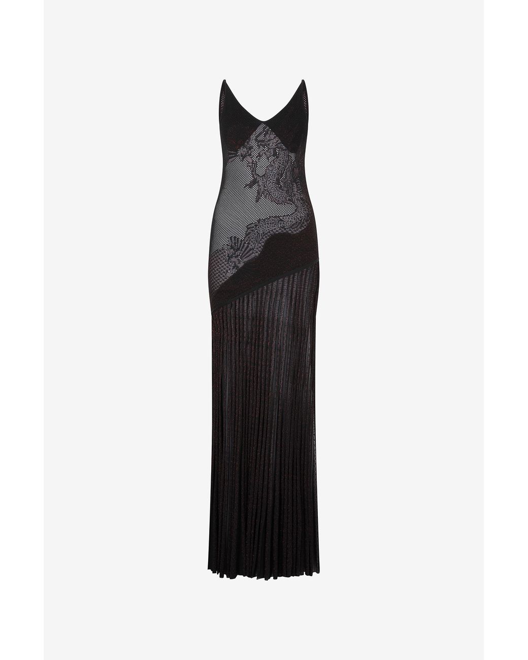 Roberto Cavalli Black Long Dress With Dragon