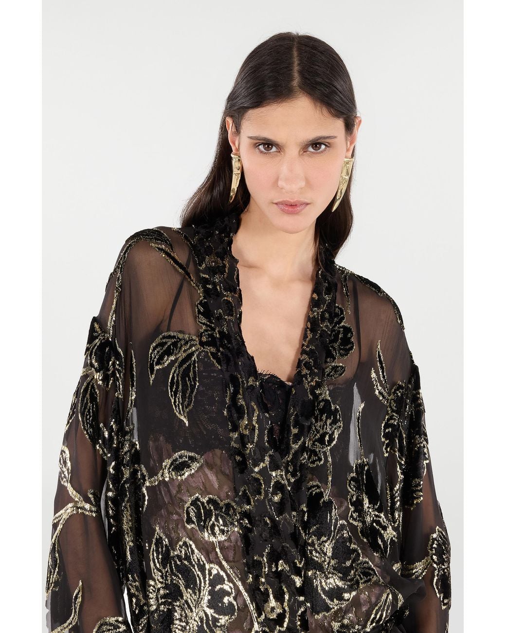 Roberto Cavalli Black See-Through Robe With Floral Pattern